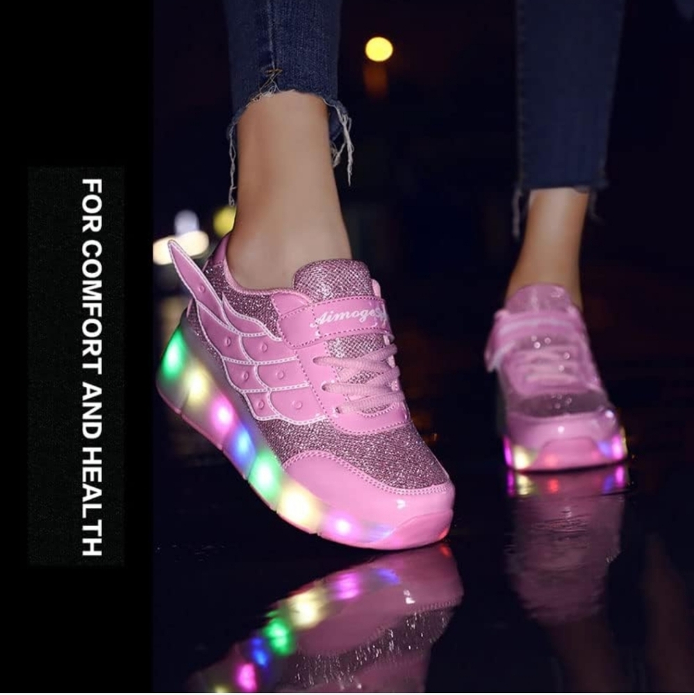 Aimoge Sport Size 29 US 1.5 Light Up Roller Skate Sneakers Shoes Sparkly Pink